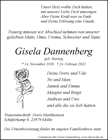 Anzeige von Gisela Dannenberg von LZ