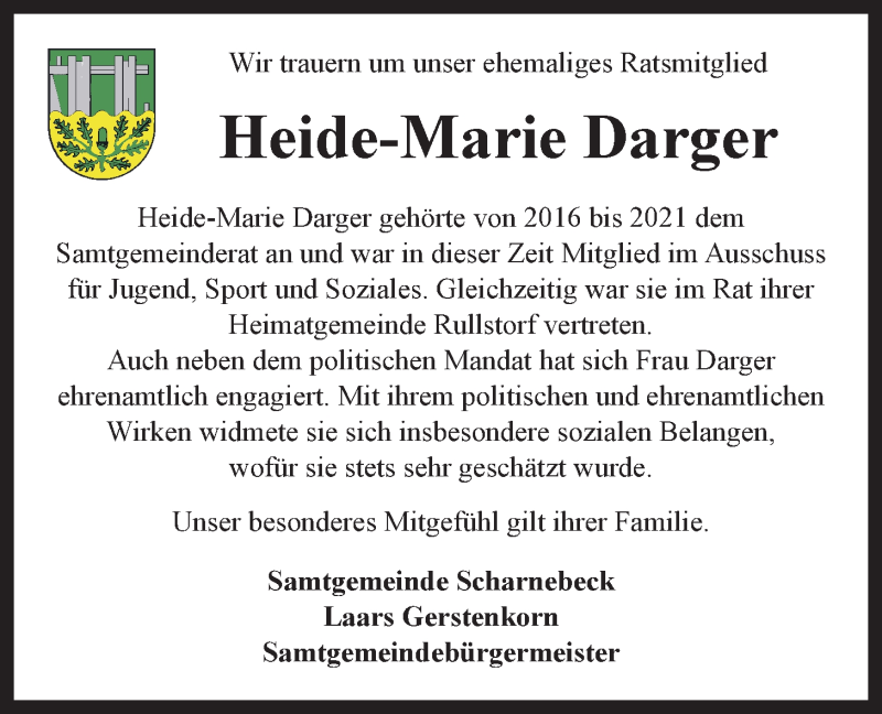  Traueranzeige für Heide-Marie Darger vom 26.03.2022 aus LZ
