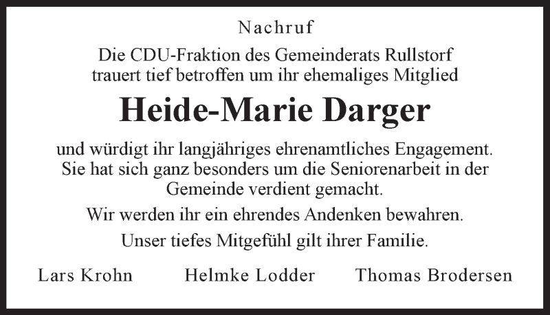  Traueranzeige für Heide-Marie Darger vom 26.03.2022 aus LZ