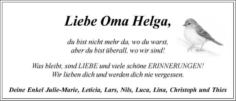  Traueranzeige für Helga Bonecke vom 28.02.2022 aus LZ