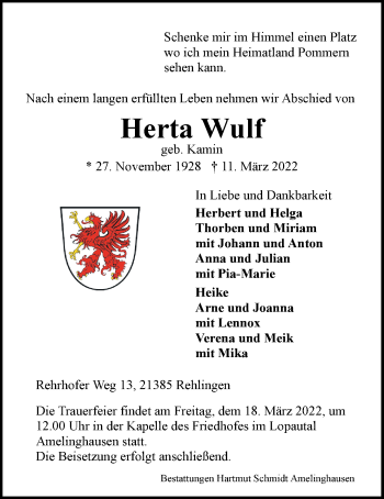 Anzeige von Herta Wulf von LZ