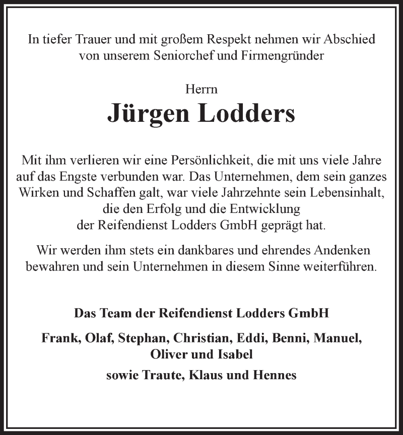  Traueranzeige für Jürgen Lodders vom 02.03.2022 aus LZ