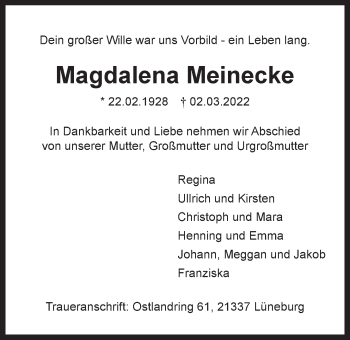 Anzeige von Magdalena Meinecke von LZ