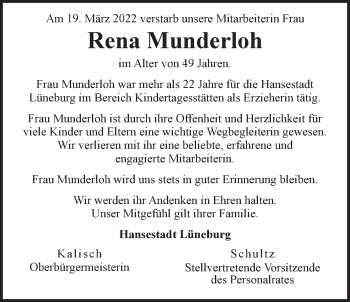 Anzeige von Rena Munderloh von LZ