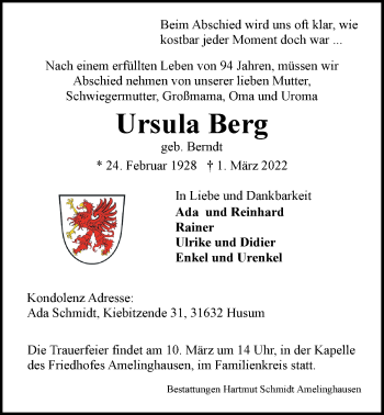 Anzeige von Ursula Berg von LZ