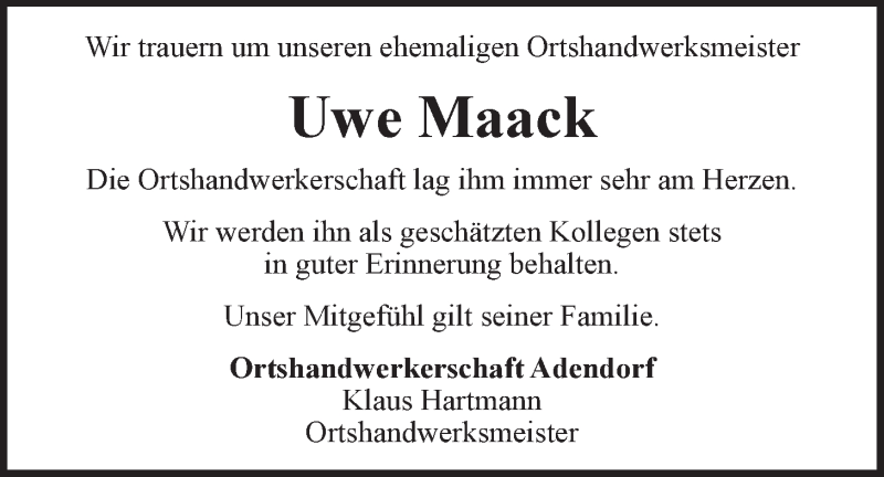  Traueranzeige für Uwe Maack vom 05.03.2022 aus LZ