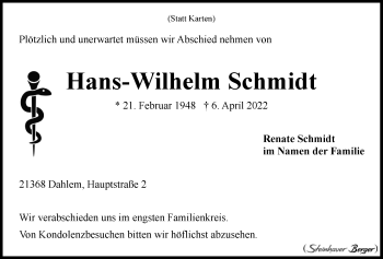 Anzeige von Hans-Wilhelm Schmidt von LZ