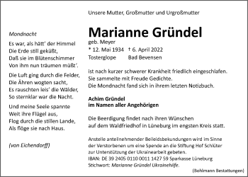 Anzeige von Marianne Gründel von LZ