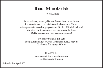 Anzeige von Rena Munderloh von LZ