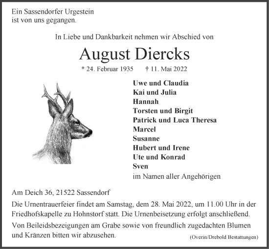 Anzeige von August Diercks von LZ