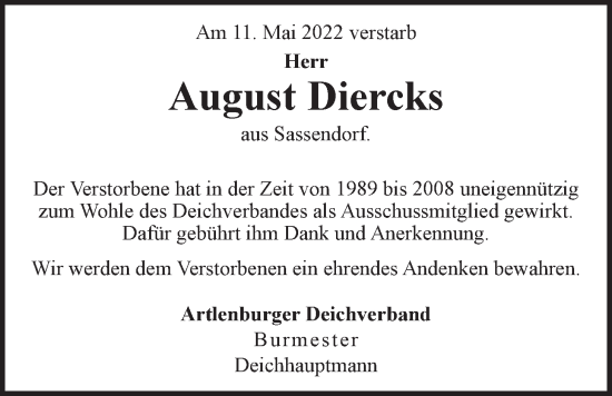 Anzeige von August Diercks von LZ