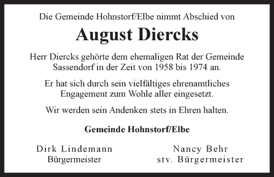 Anzeige von August Diercks von LZ