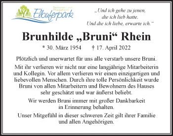 Anzeige von Brunhilde Rhein von LZ