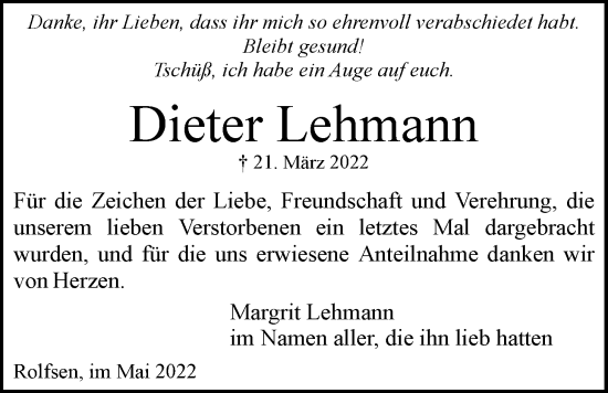 Anzeige von Dieter Lehmann von LZ