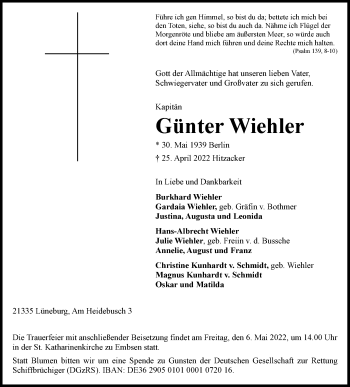 Anzeige von Günter Wiehler von LZ