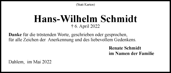 Anzeige von Hans-Wilhelm Schmidt von LZ