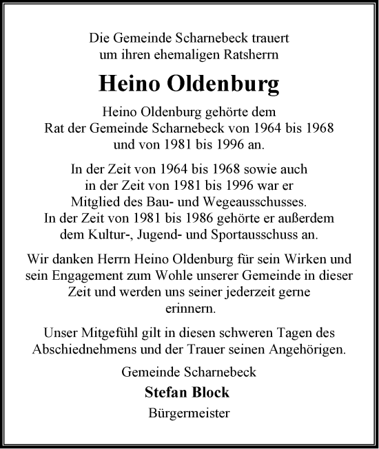 Anzeige von Heino Oldenburg von LZ
