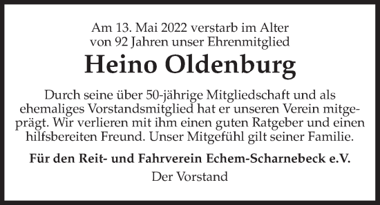 Anzeige von Heino Oldenburg von LZ
