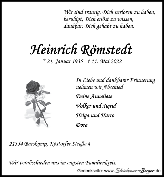 Anzeige von Heinrich Römstedt von LZ