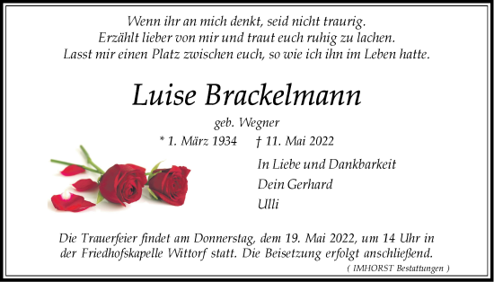 Anzeige von Luise Brackelmann von LZ