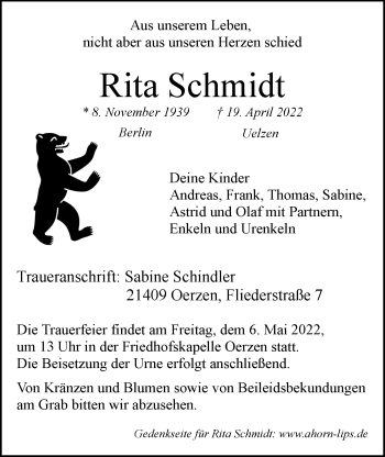 Anzeige von Rita Schmidt von LZ