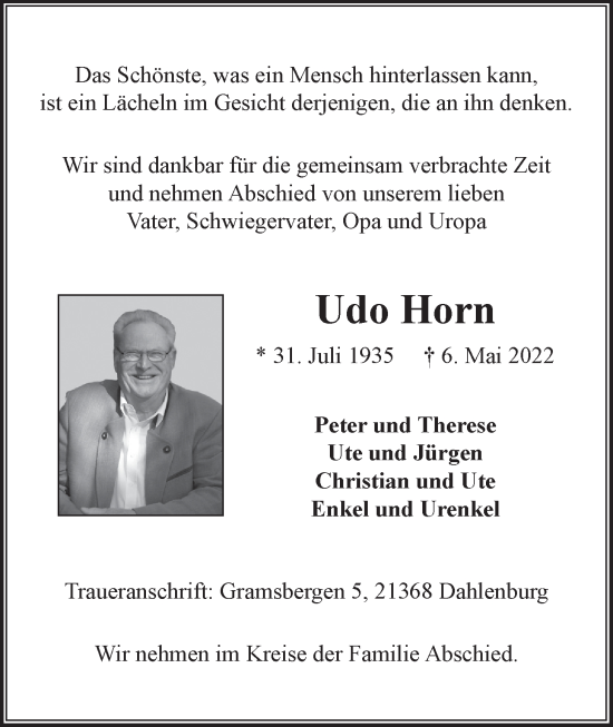 Anzeige von Udo Horn von LZ