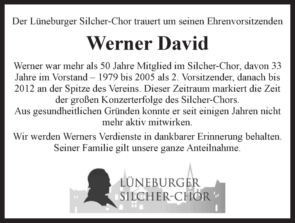  Traueranzeige für Werner David vom 07.05.2022 aus LZ