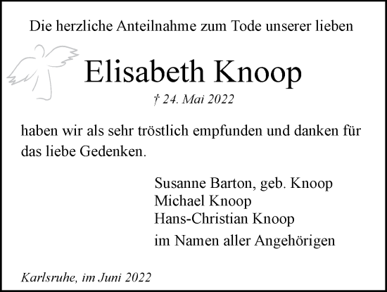 Anzeige von Elisabeth Knoop von LZ
