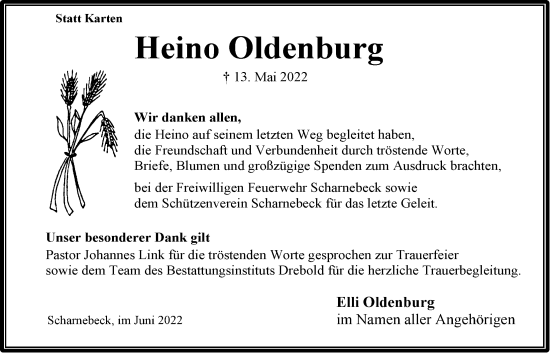 Anzeige von Heino Oldenburg von LZ