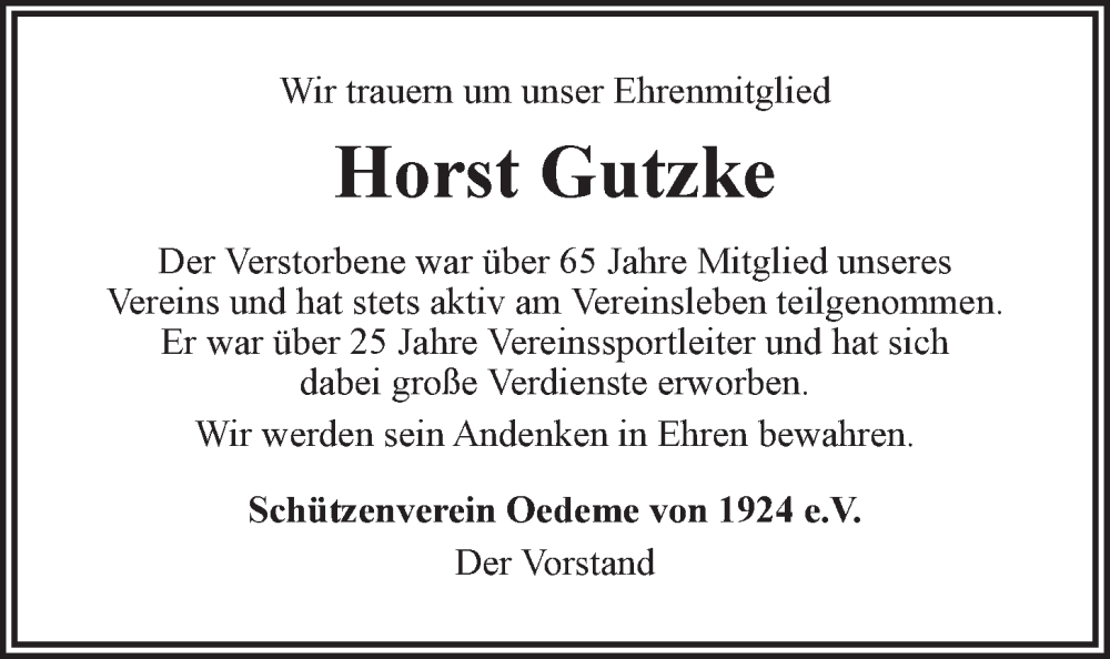  Traueranzeige für Horst Gutzke vom 18.06.2022 aus LZ