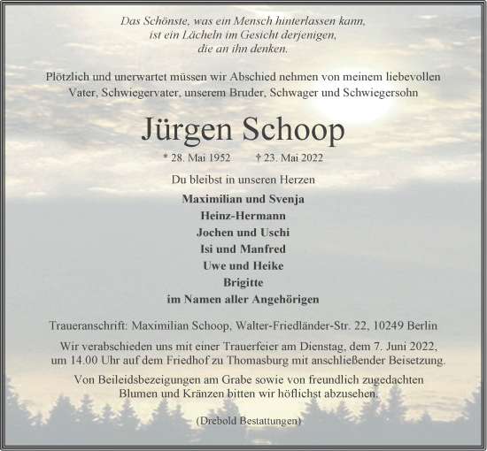Anzeige von Jürgen Schoop von LZ
