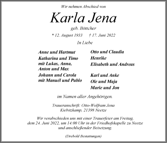 Anzeige von Karla Jena von LZ