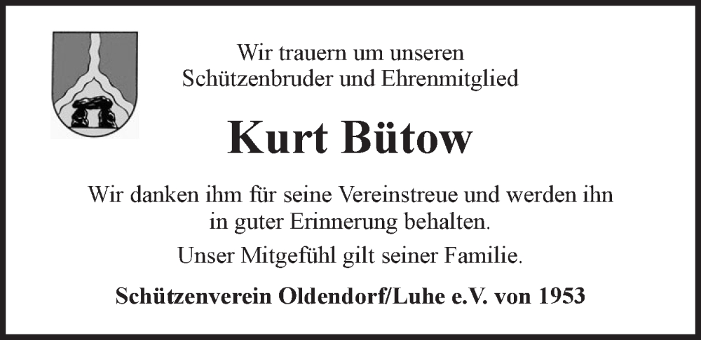  Traueranzeige für Kurt Bütow vom 16.06.2022 aus LZ