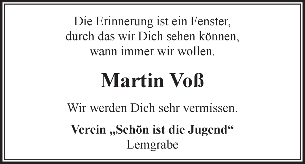  Traueranzeige für Martin Voß vom 04.06.2022 aus LZ