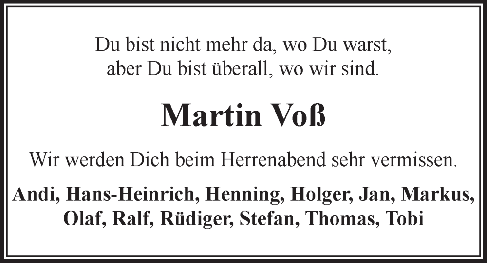  Traueranzeige für Martin Voß vom 04.06.2022 aus LZ