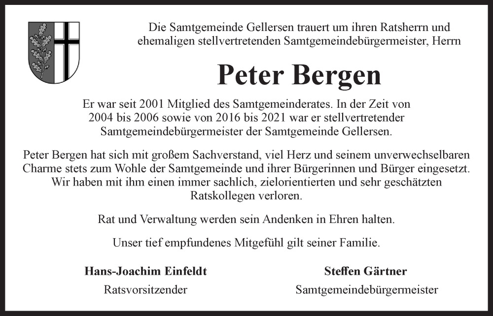  Traueranzeige für Peter Bergen vom 11.06.2022 aus LZ