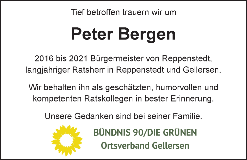  Traueranzeige für Peter Bergen vom 11.06.2022 aus LZ