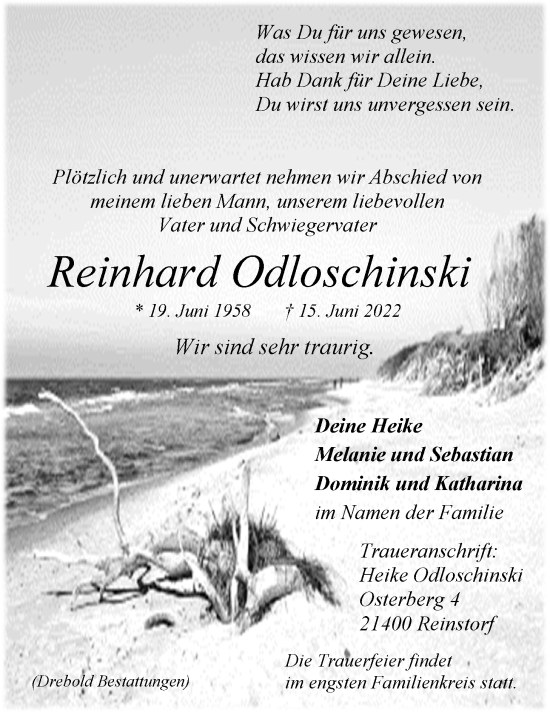 Anzeige von Reinhard Odloschinski von LZ