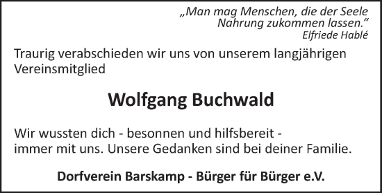 Anzeige von Wolfgang Buchwald von LZ