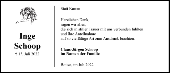 Anzeige von Inge Schoop von LZ