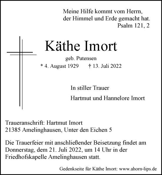 Anzeige von Käthe Imort von LZ