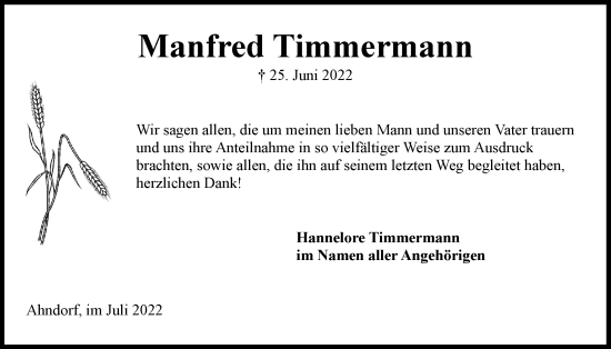 Anzeige von Manfred Timmermann von LZ