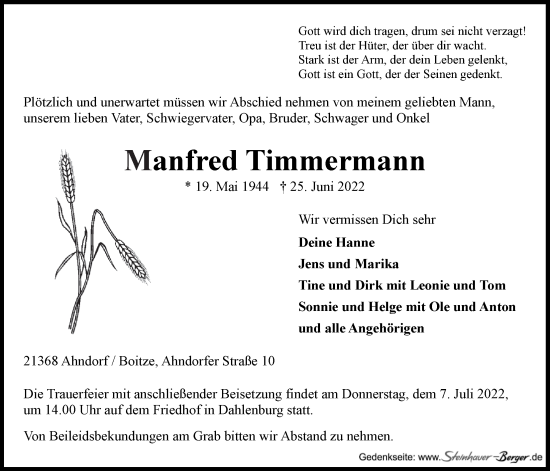 Anzeige von Manfred Timmermann von LZ