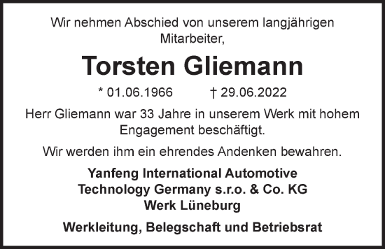 Anzeige von Torsten Gliemann von LZ
