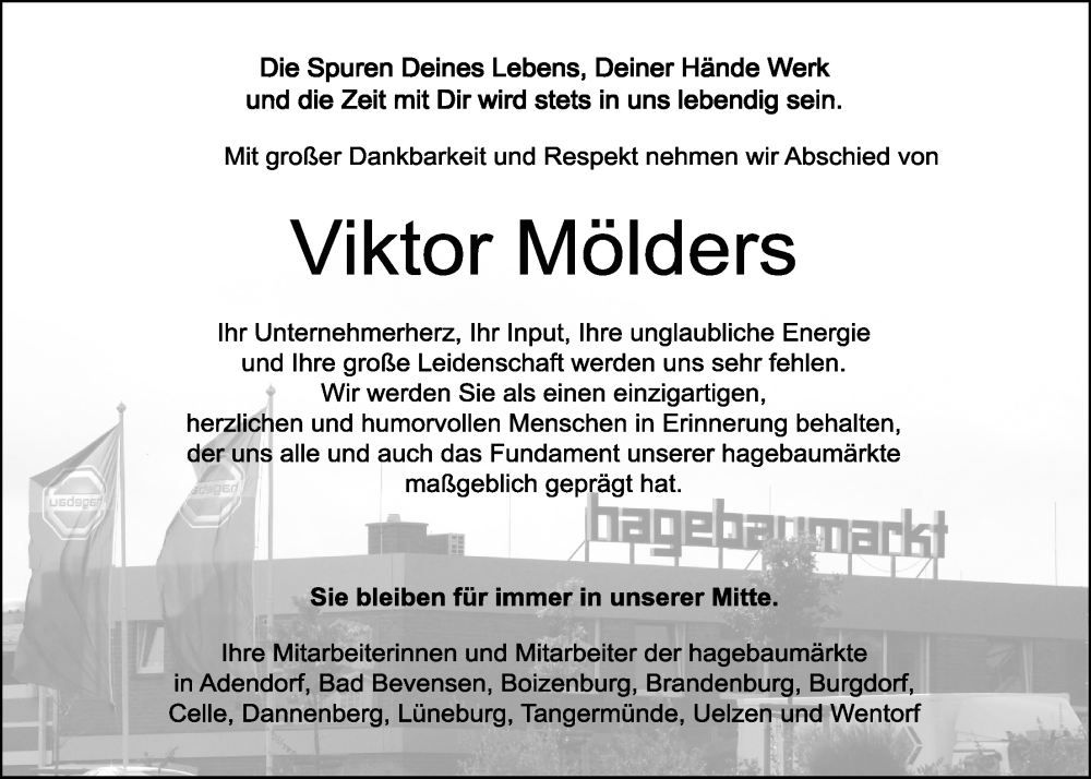  Traueranzeige für Viktor Mölders vom 23.07.2022 aus LZ