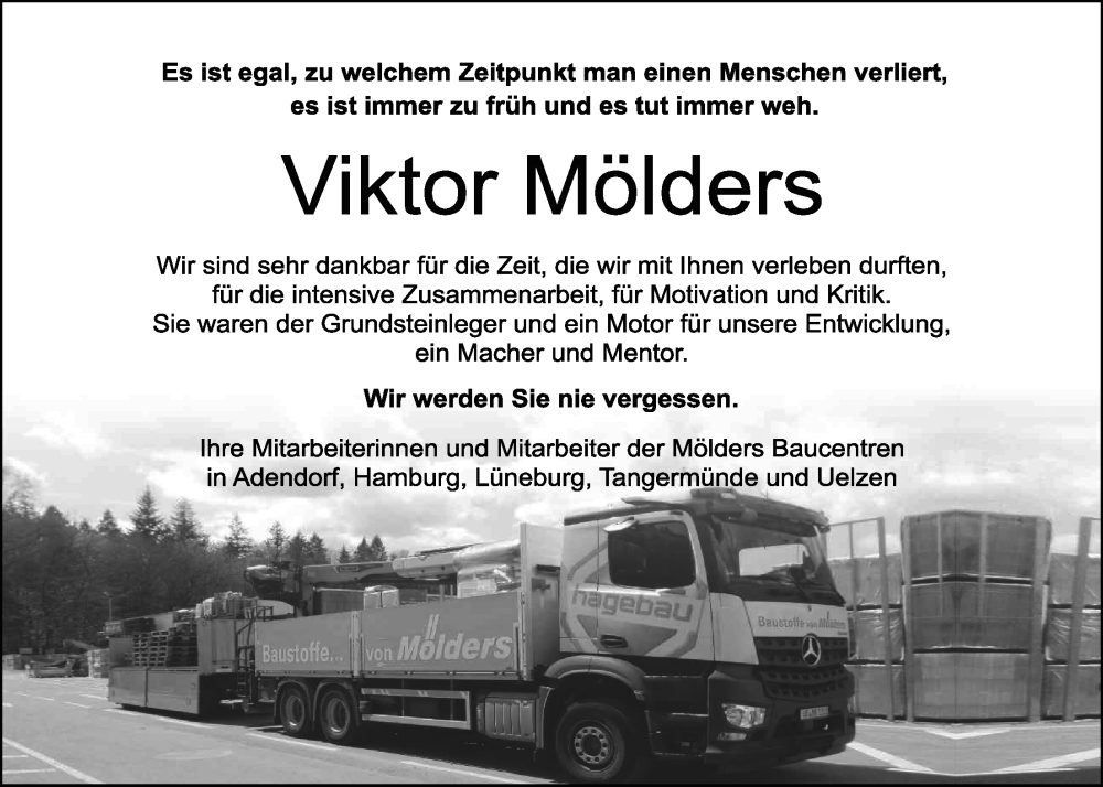  Traueranzeige für Viktor Mölders vom 23.07.2022 aus LZ