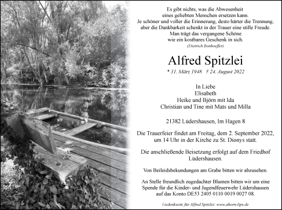 Anzeige von Alfred Spitzlei von LZ