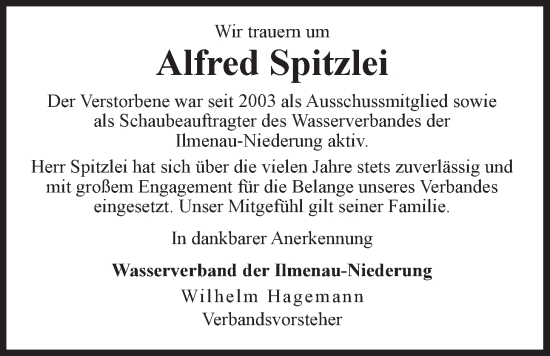 Anzeige von Alfred Spitzlei von LZ