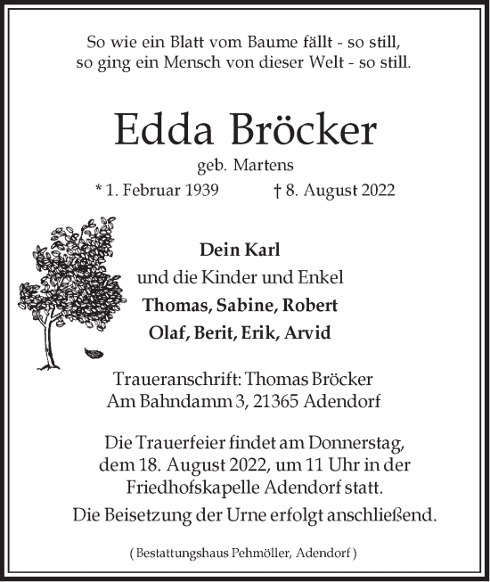 Anzeige von Edda Bröcker von LZ