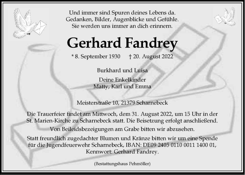  Traueranzeige für Gerhard Fandrey vom 27.08.2022 aus LZ